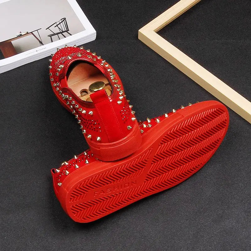 2025 New Shoes for Men Tide Leather Casual Shoes Spring Autumn Cool Skull Rivet Flat Shoes Leisure Slip-on Loafers - Sun Studio