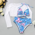 2024 Neon Yellow Crop Top Swimwear Women Summer Sexy Beachwear Mesh Long Sleeve Cover Ups Top Three Piece Swimsuit Bikini Set - Sun Studio