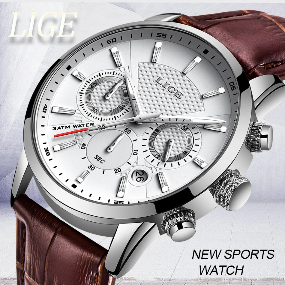 LIGE 2026 Watch Men Fashion Sports Quartz Clocks Mens Watches Top Brand Leather Military Waterproof Date Watch Relogio Masculino - Sun Studio