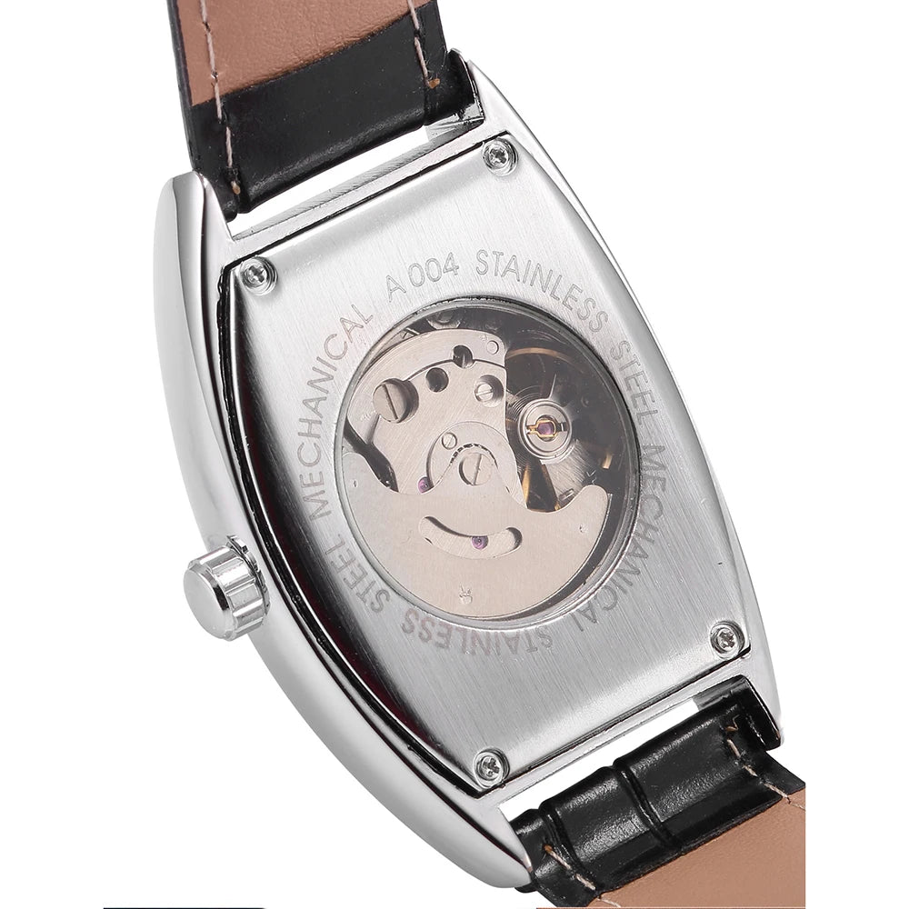 Classic Mens Watches Top Luxury Tonneau Case Automatic Wristwatches Vintage Leather Strap Auto Date Mechanical Retro Male Clock - Sun Studio