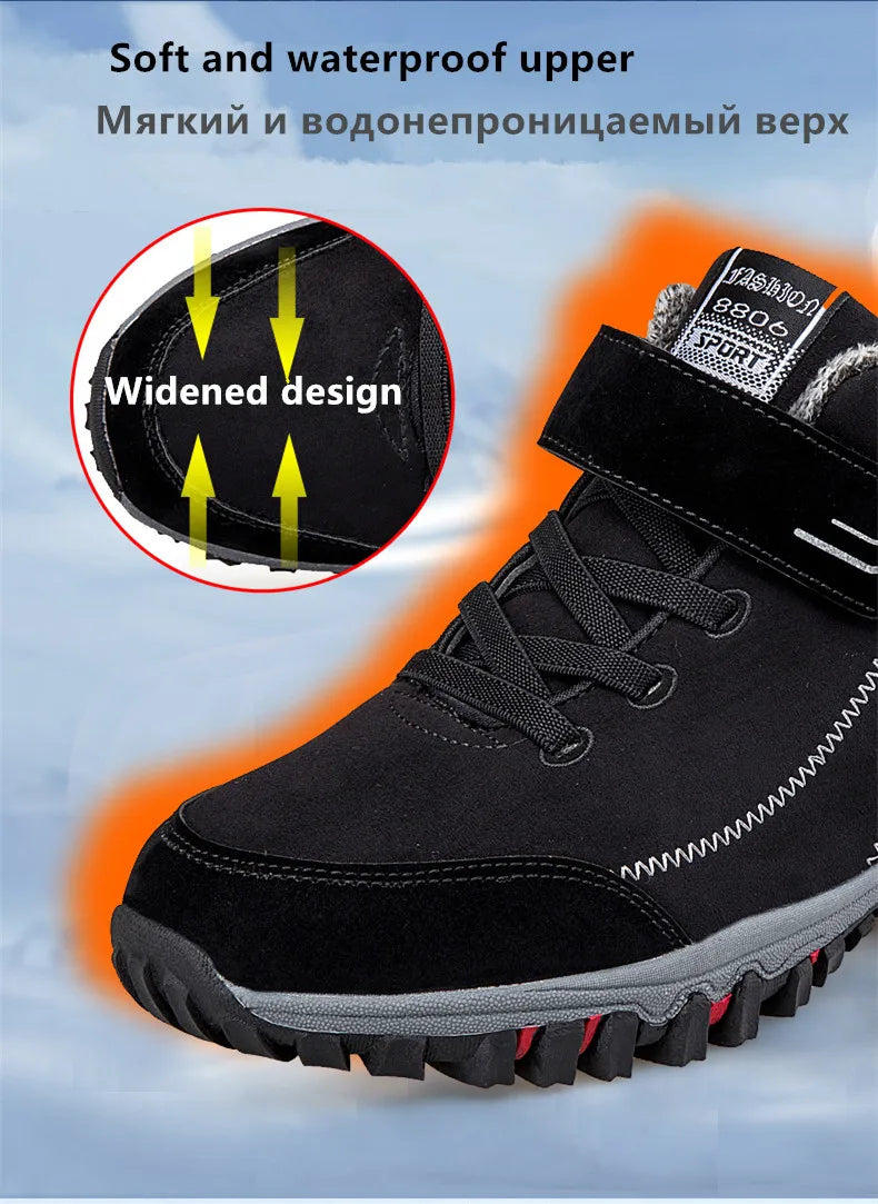 Brand Winter Men Suede Work Shoes Fur Warm Ankle Boots Outdoor Non-slip Men's Boots Men Waterproof Snow Boots Big Size 36-48 - Sun Studio