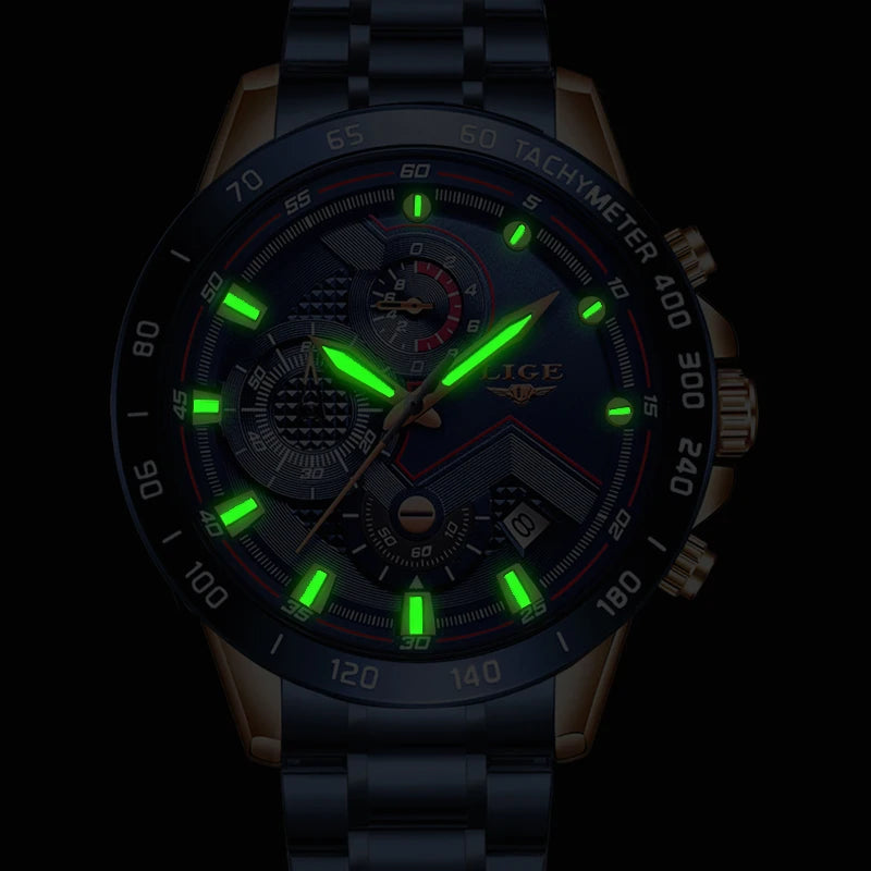 2025 New LIGE Fashion Mens Watches Stainless Steel Top Brand Luxury Sport Chronograph Quartz WithWatch For Men Relogio Masculino - Sun Studio
