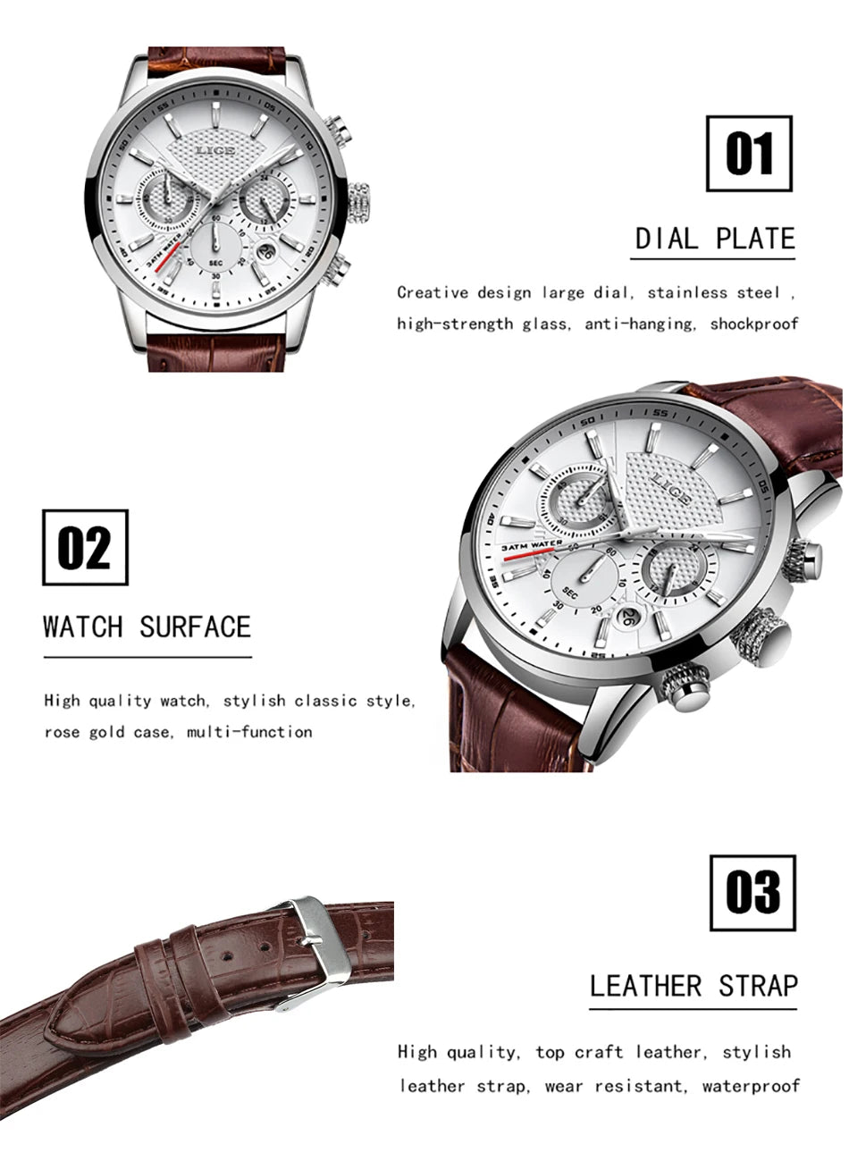 LIGE 2026 Watch Men Fashion Sports Quartz Clocks Mens Watches Top Brand Leather Military Waterproof Date Watch Relogio Masculino - Sun Studio