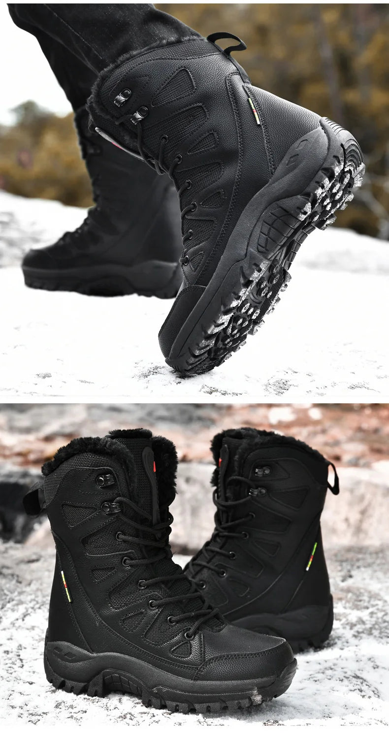 New Warm Plush Snow Boots Men Lace Up Casual High Top Men's Boots Waterproof Winter Boots Anti-Slip Ankle Boots Men's Work Boots - Sun Studio