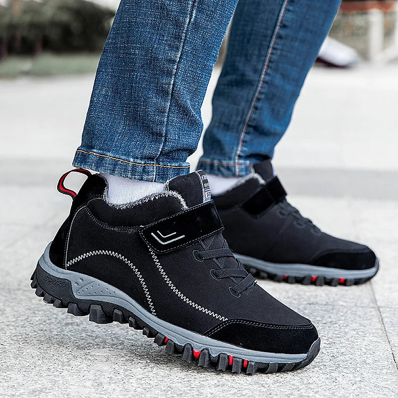 Brand Winter Men Suede Work Shoes Fur Warm Ankle Boots Outdoor Non-slip Men's Boots Men Waterproof Snow Boots Big Size 36-48 - Sun Studio