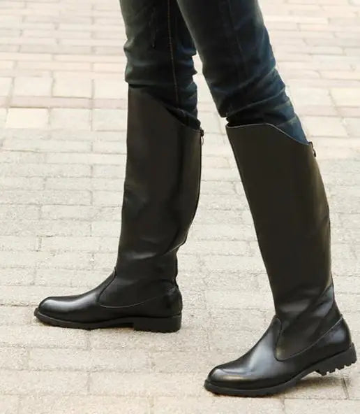 Men British Honour Guard Motorcycle Riding Equestrian Mens Boots Knee High Casual Zipper Cowboy Leather stage boots size 37 46 - Sun Studio