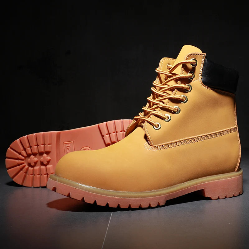 Genuine Leather Men's Winter Spring Ankle Treking Military Snow Yellow Tactical Boots Outdoor Footwear for Women Men Work Shoes - Sun Studio