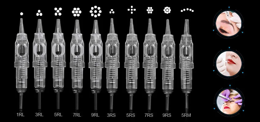 Tattoo Needles 1RL 100piece  Cartridge Needles  Disposable Sterilized Tattoo Permanent Makeup Needles Tips for Eyebrow lip 0.3mm - Sun Studio