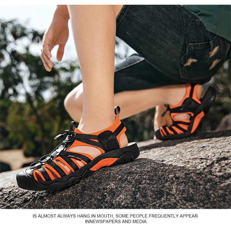 New Summer Genuine Leather Men Sandals Fashion Design Breathable Casual Shoes Men Soft Bottom Outdoor Beach Sandals Big Size 48 - Sun Studio