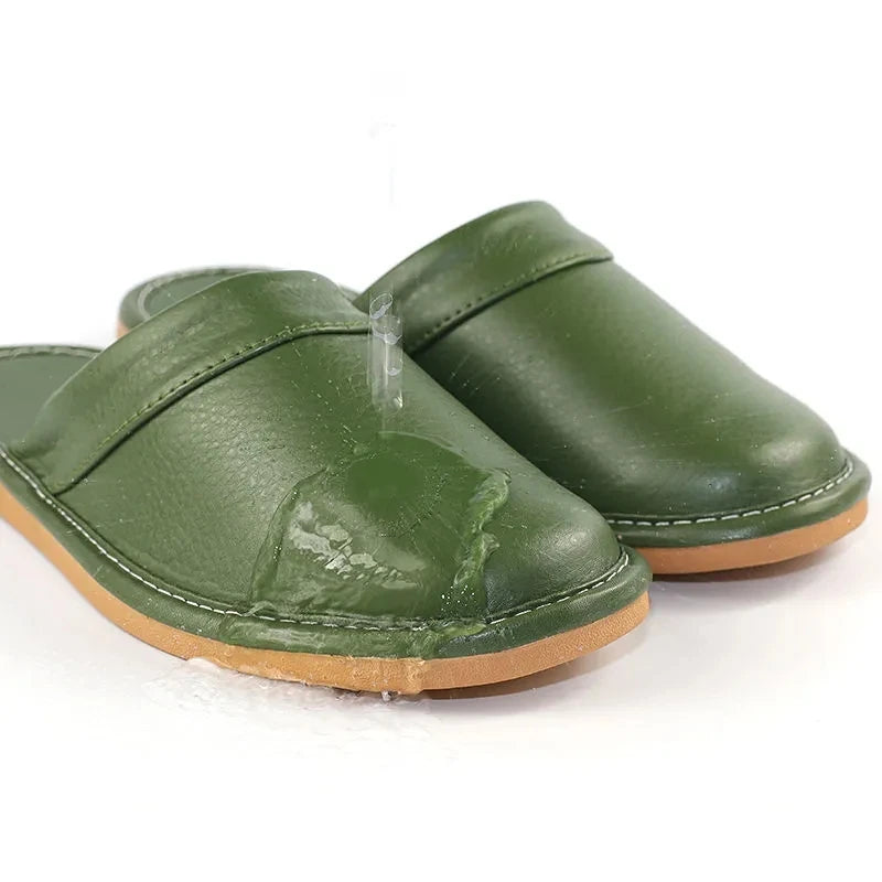 Classic PU Leather Slippers Male Indoor Unisex Shoes Men 2021 Fashion Man Leather Shoes Home Slippers Waterproof Man House Shoes - Sun Studio