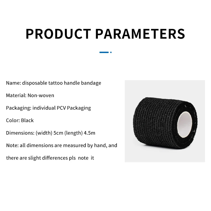 Black Tape Tattoo Handle Bandage Anti-slip Athletic Nonwoven Waterproof Disposable Self-adhesive Elastic Bandage Grip Cover Wrap - Sun Studio