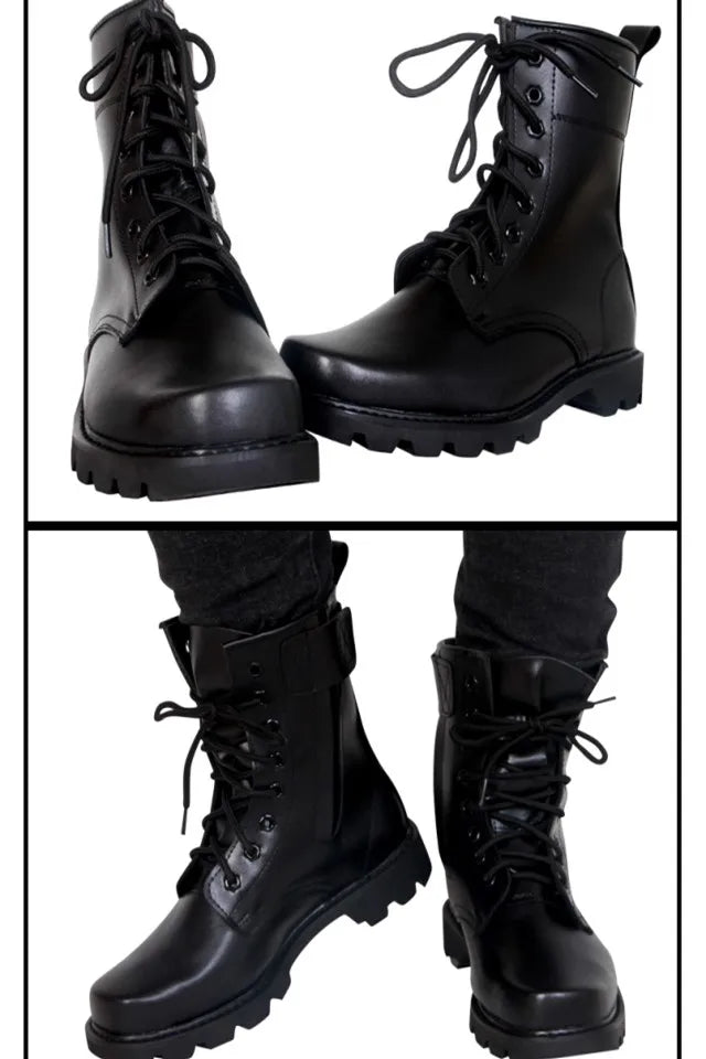 Steel Toe Men Boots Leather Safety Shoes for Men Spring Fashion Lace Up Black Ankle Platform Motorcycle Boots - Sun Studio