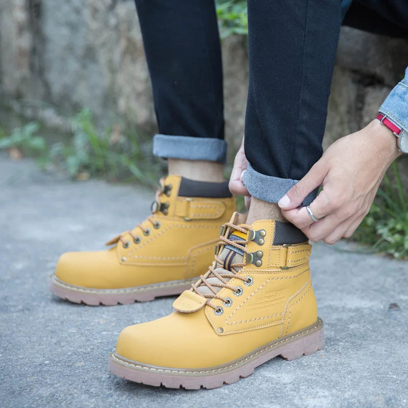 Genuine Leather Men's Winter Spring Ankle Treking Military Snow Yellow Tactical Boots Outdoor Footwear for Women Men Work Shoes