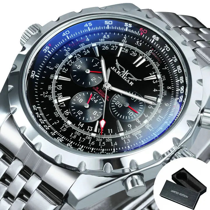 JARAGAR Sports Mens Watches Top Brand Luxury Automatic Mechanical Watch for Men Silver Stainless Steel Strap Military Wristwatch - Sun Studio