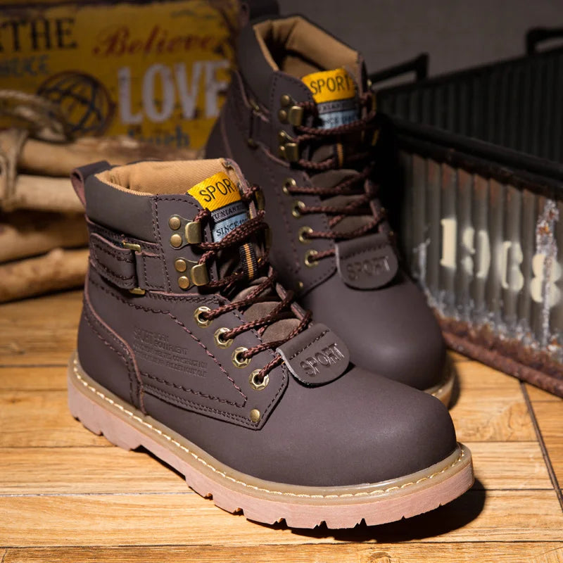 Genuine Leather Men's Winter Spring Ankle Treking Military Snow Yellow Tactical Boots Outdoor Footwear for Women Men Work Shoes - Sun Studio