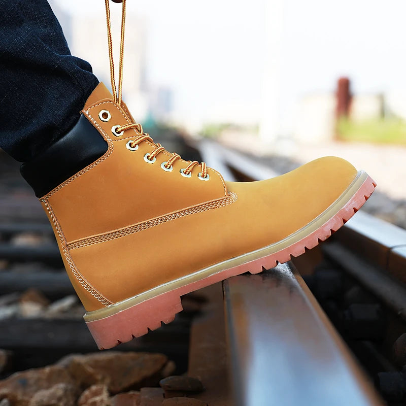 Genuine Leather Men's Winter Spring Ankle Treking Military Snow Yellow Tactical Boots Outdoor Footwear for Women Men Work Shoes - Sun Studio
