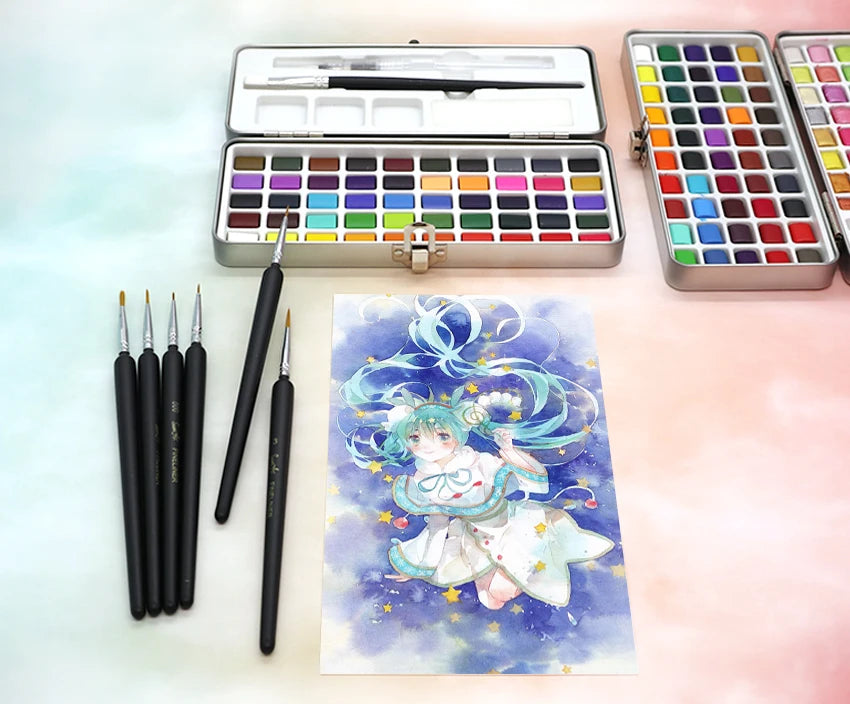 SeamiArt 50Color Solid Watercolor Paint Set Portable Metal Box Watercolor Pigment for Beginner Drawing Watercolor Paper Supplies - Sun Studio