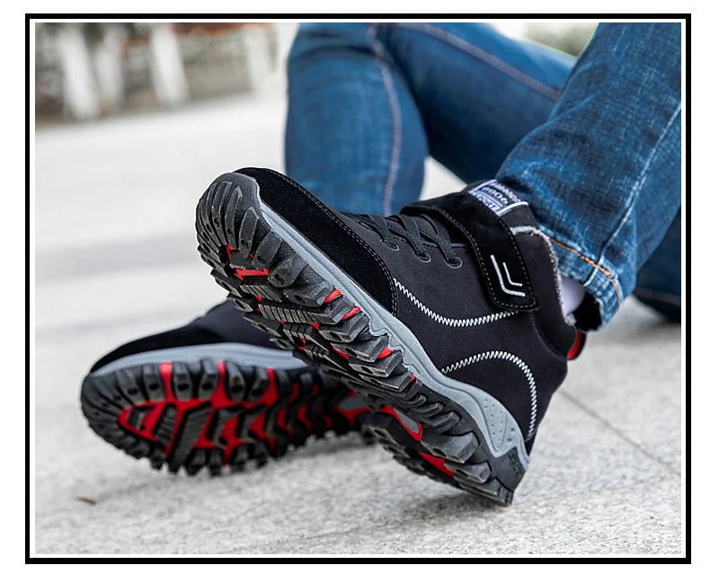 Brand Winter Men Suede Work Shoes Fur Warm Ankle Boots Outdoor Non-slip Men's Boots Men Waterproof Snow Boots Big Size 36-48 - Sun Studio