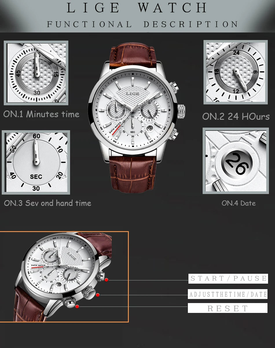 LIGE 2026 Watch Men Fashion Sports Quartz Clocks Mens Watches Top Brand Leather Military Waterproof Date Watch Relogio Masculino - Sun Studio