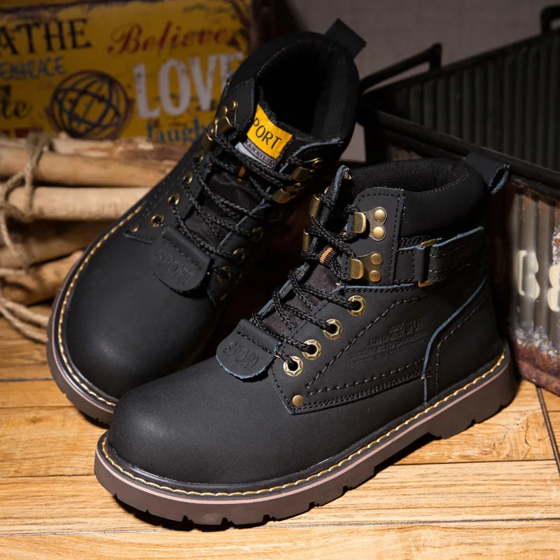 Genuine Leather Men's Winter Spring Ankle Treking Military Snow Yellow Tactical Boots Outdoor Footwear for Women Men Work Shoes