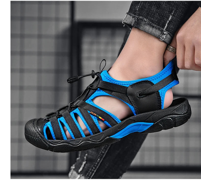 New Summer Genuine Leather Men Sandals Fashion Design Breathable Casual Shoes Men Soft Bottom Outdoor Beach Sandals Big Size 48 - Sun Studio