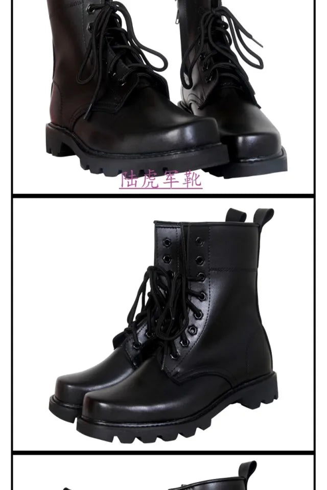Steel Toe Men Boots Leather Safety Shoes for Men Spring Fashion Lace Up Black Ankle Platform Motorcycle Boots - Sun Studio