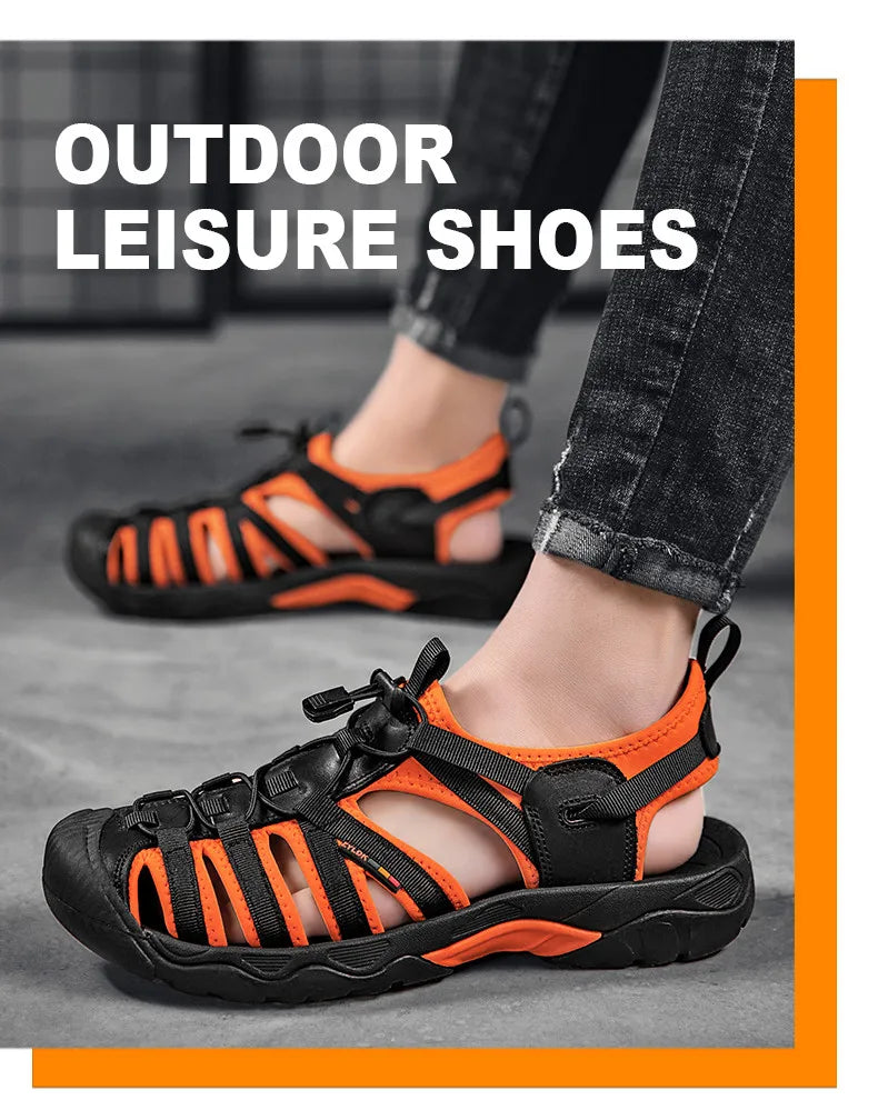 New Summer Genuine Leather Men Sandals Fashion Design Breathable Casual Shoes Men Soft Bottom Outdoor Beach Sandals Big Size 48 - Sun Studio