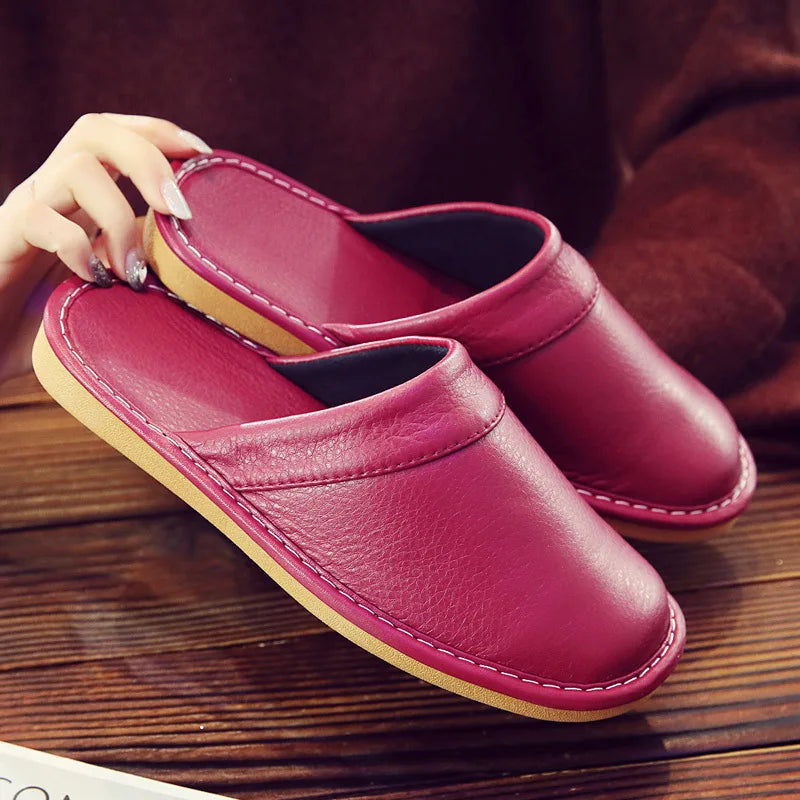 Classic PU Leather Slippers Male Indoor Unisex Shoes Men 2021 Fashion Man Leather Shoes Home Slippers Waterproof Man House Shoes - Sun Studio