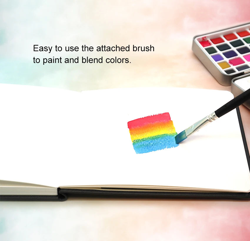 SeamiArt 50Color Solid Watercolor Paint Set Portable Metal Box Watercolor Pigment for Beginner Drawing Watercolor Paper Supplies - Sun Studio