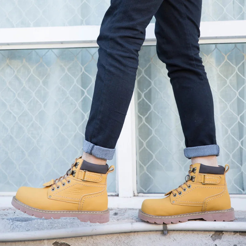 Genuine Leather Men's Winter Spring Ankle Treking Military Snow Yellow Tactical Boots Outdoor Footwear for Women Men Work Shoes