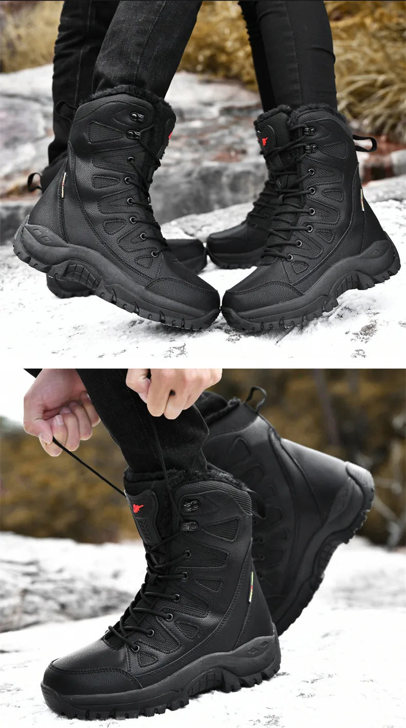 New Warm Plush Snow Boots Men Lace Up Casual High Top Men's Boots Waterproof Winter Boots Anti-Slip Ankle Boots Men's Work Boots - Sun Studio
