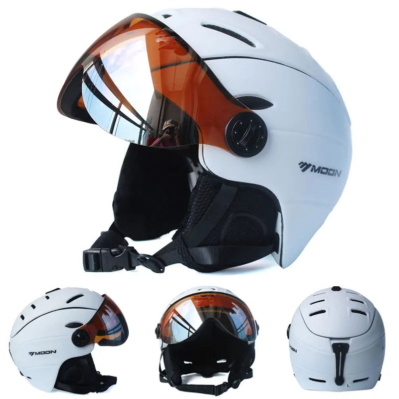 MOON Professional Half-covered Ski Helmet Integrally-molded Sports man women snow Skiing Snowboard Helmets  with Goggles cover - Sun Studio