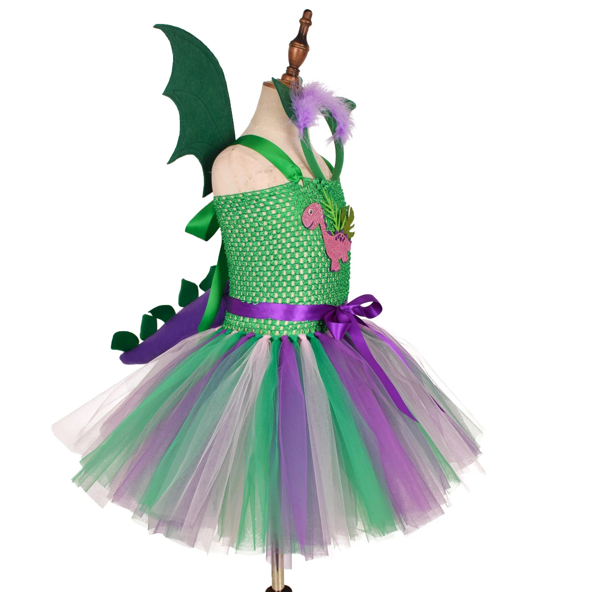 Green Kids Girls Dinosaur Cosplay Dresses Birthday Party Tutu Dresses for Baby Cartoon Princess Girls Costumes Set for Halloween - Sun Studio