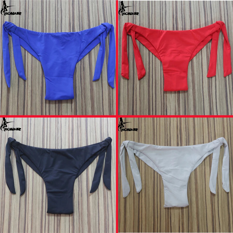 Sexy Solid Thong Bikini Brazilian Cut Swimwear Women Bottom Adjustable Briefs Swimsuit Panties Underwear Thong Bathing Suit - Sun Studio