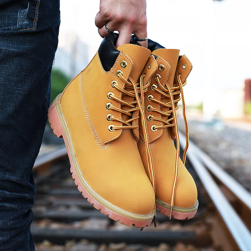 Genuine Leather Men's Winter Spring Ankle Treking Military Snow Yellow Tactical Boots Outdoor Footwear for Women Men Work Shoes - Sun Studio