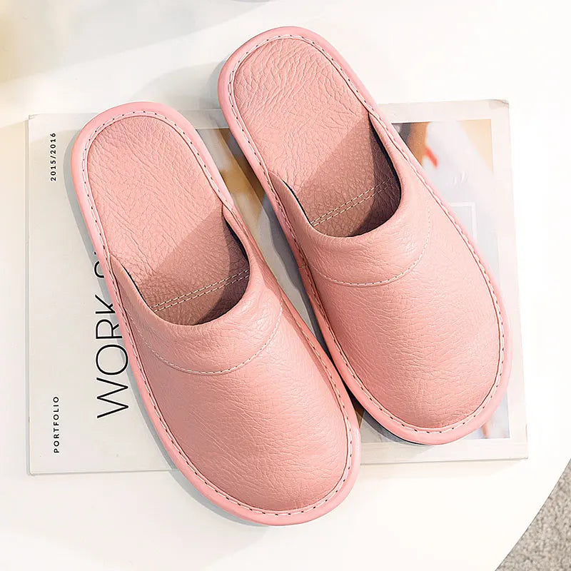 Classic PU Leather Slippers Male Indoor Unisex Shoes Men 2021 Fashion Man Leather Shoes Home Slippers Waterproof Man House Shoes - Sun Studio