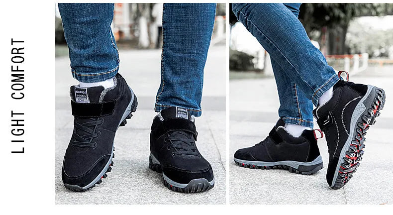 Brand Winter Men Suede Work Shoes Fur Warm Ankle Boots Outdoor Non-slip Men's Boots Men Waterproof Snow Boots Big Size 36-48 - Sun Studio