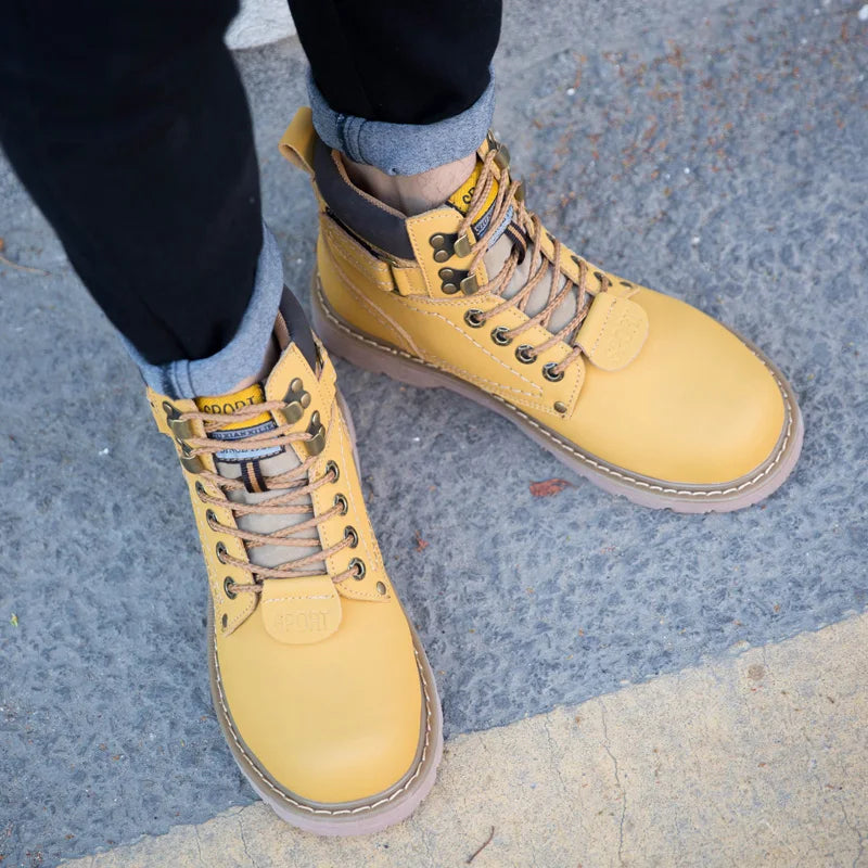 Genuine Leather Men's Winter Spring Ankle Treking Military Snow Yellow Tactical Boots Outdoor Footwear for Women Men Work Shoes