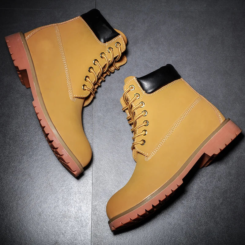 Genuine Leather Men's Winter Spring Ankle Treking Military Snow Yellow Tactical Boots Outdoor Footwear for Women Men Work Shoes - Sun Studio