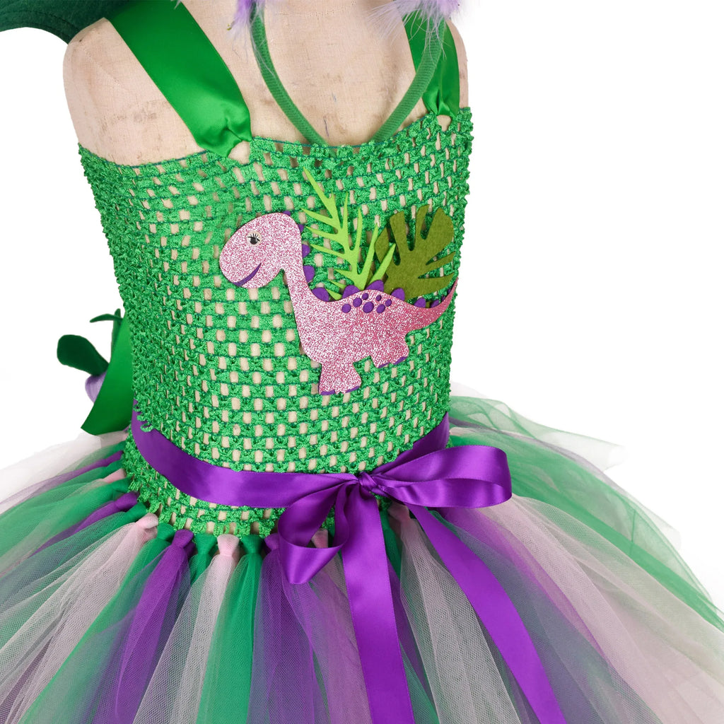 Green Kids Girls Dinosaur Cosplay Dresses Birthday Party Tutu Dresses for Baby Cartoon Princess Girls Costumes Set for Halloween - Sun Studio