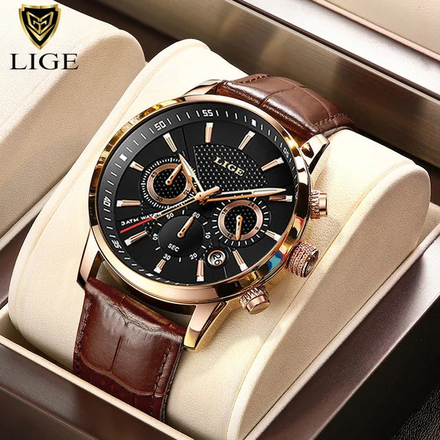 LIGE 2026 Montre Homme Mode Sport Quartz Horloges Montres Hommes Top Marque Cuir Militaire Étanche Date Montre Relogio Masculino