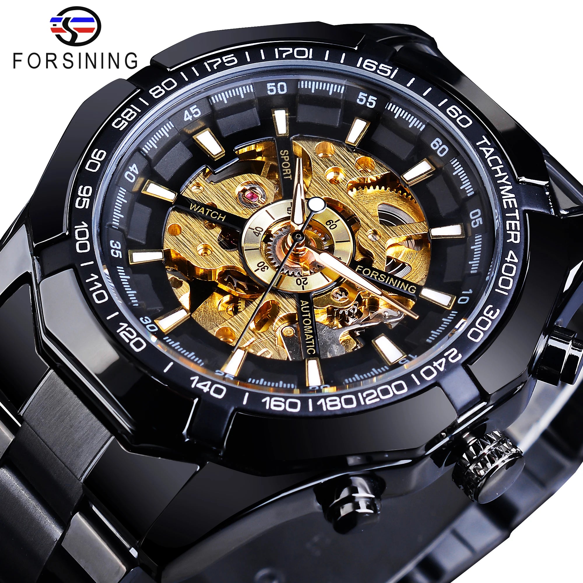Forsining 2021 Stainless Steel Waterproof Mens Skeleton Watches Top Brand Luxury Transparent Mechanical Sport Male Wrist Watches - Sun Studio