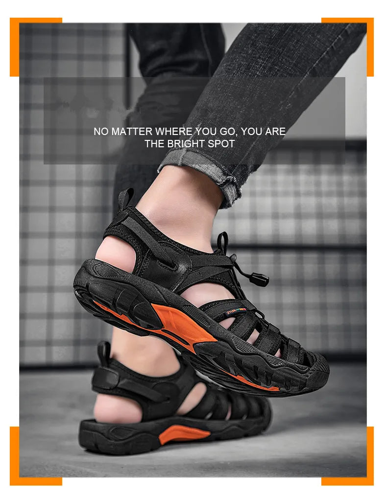 New Summer Genuine Leather Men Sandals Fashion Design Breathable Casual Shoes Men Soft Bottom Outdoor Beach Sandals Big Size 48 - Sun Studio