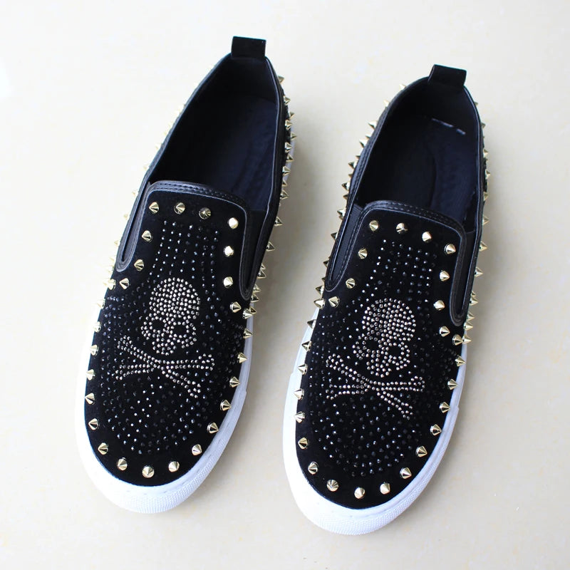 2025 New Shoes for Men Tide Leather Casual Shoes Spring Autumn Cool Skull Rivet Flat Shoes Leisure Slip-on Loafers - Sun Studio