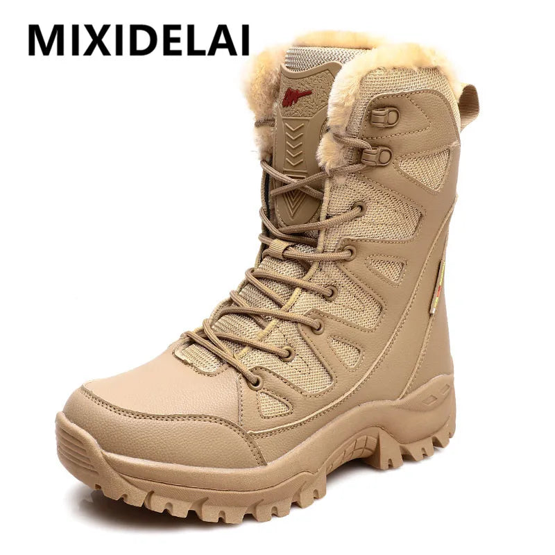New Warm Plush Snow Boots Men Lace Up Casual High Top Men's Boots Waterproof Winter Boots Anti-Slip Ankle Boots Men's Work Boots - Sun Studio