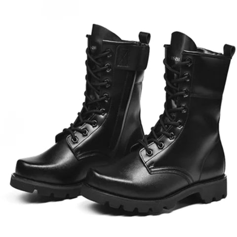 Steel Toe Men Boots Leather Safety Shoes for Men Spring Fashion Lace Up Black Ankle Platform Motorcycle Boots - Sun Studio