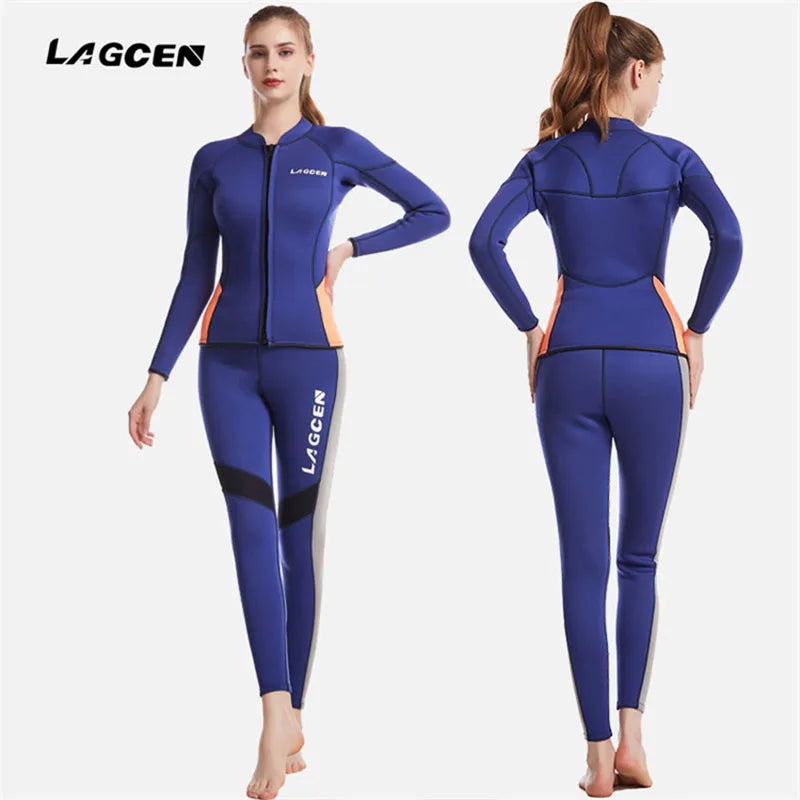 LAGCEN 2.5mm Neoprene Wetsuit Women Long Sleeve Scuba Diving suit Female Surfing Snorkeling 2 Pieces Set Winter Thermal Swimsuit - Sun Studio