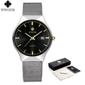 WWOOR Mens Watches Ultra-thin Quartz Auto Date WristWatch Men Top Brand Luxury Stainless Steel Business Waterproof Reloj Hombre - Sun Studio