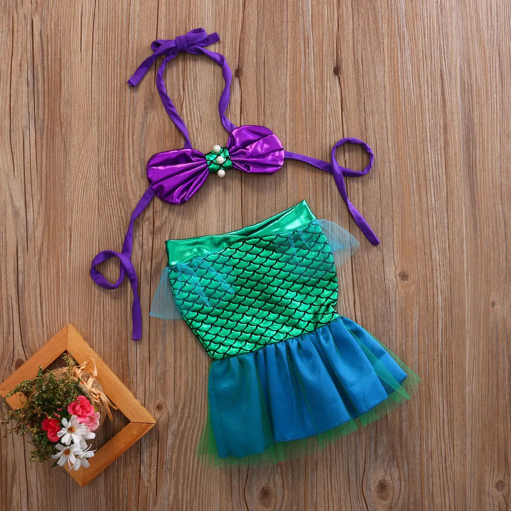 2022 Baby Summer Clothing Newborn Infant Baby Girls Baby Girls Chiffon Scales Set Costume Bikini Swimwear Swimsuit Outfits Dress - Sun Studio