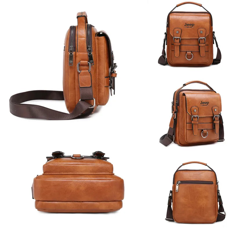 JEEP BULUO Multi-function Business Handbags Men New Man's Shoulder Bag Large Capacity Leather Messenger Bag Crossbody Big Brand - Sun Studio